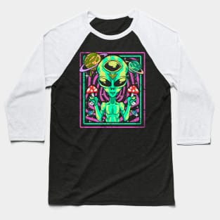 Space Alien Trippy Psychedelic Mushrooms Baseball T-Shirt